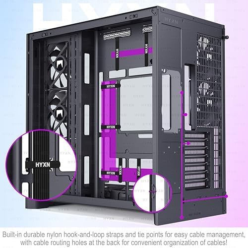 H2  2026  HYXN ATX PC Case  Pre Installed 8 No ARGB Fans  6X140mm 2X120mm   Large Dual Chamber ATX Mid Tower Airflow Computer Case  Gaming PC Case  420mm Radiator Support  Type C 3 2  Black