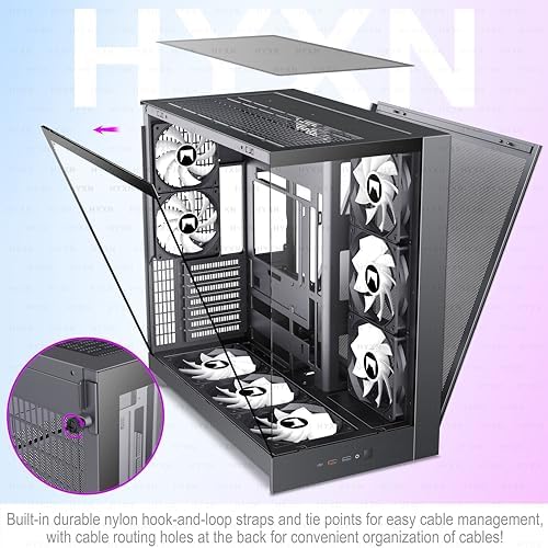 H2  2026  HYXN ATX PC Case  Pre Installed 8 No ARGB Fans  6X140mm 2X120mm   Large Dual Chamber ATX Mid Tower Airflow Computer Case  Gaming PC Case  420mm Radiator Support  Type C 3 2  Black