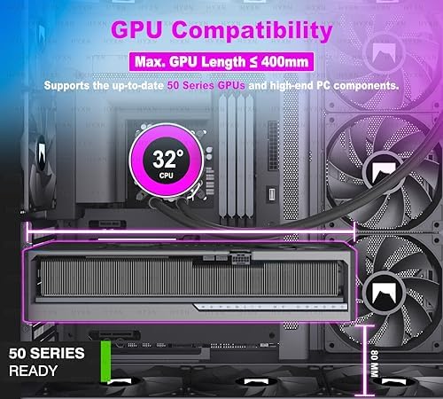 H2  2026  HYXN ATX PC Case  Pre Installed 8 No ARGB Fans  6X140mm 2X120mm   Large Dual Chamber ATX Mid Tower Airflow Computer Case  Gaming PC Case  420mm Radiator Support  Type C 3 2  Black