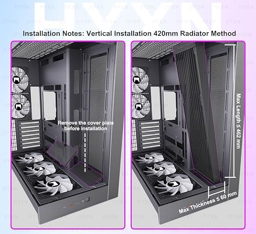 H2  2026  HYXN ATX PC Case  Pre Installed 8 No ARGB Fans  6X140mm 2X120mm   Large Dual Chamber ATX Mid Tower Airflow Computer Case  Gaming PC Case  420mm Radiator Support  Type C 3 2  Black