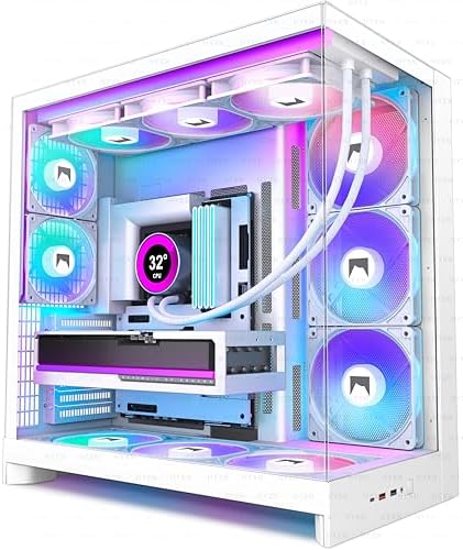 H2  2026  HYXN ATX PC Case  Pre Installed 8 No ARGB Fans  6X140mm 2X120mm   Large Dual Chamber ATX Mid Tower Airflow Computer Case  Gaming PC Case  420mm Radiator Support  Type C 3 2  Black