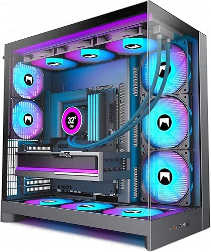 H2  2026  HYXN ATX PC Case  Pre Installed 8 No ARGB Fans  6X140mm 2X120mm   Large Dual Chamber ATX Mid Tower Airflow Computer Case  Gaming PC Case  420mm Radiator Support  Type C 3 2  Black