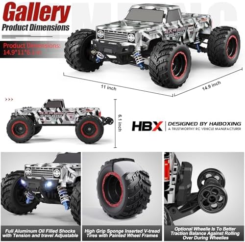 HAIBOXING 1/12 Scale Brushless RC Cars 903A  4X4 Off Road RC Monster Truck with Fast Remote Control of 55KM/H Top Speed  Hobby Grade RTR RC Vehicles All Terrain for Adults  Boys