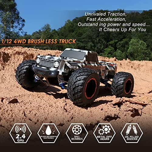 HAIBOXING 1/12 Scale Brushless RC Cars 903A  4X4 Off Road RC Monster Truck with Fast Remote Control of 55KM/H Top Speed  Hobby Grade RTR RC Vehicles All Terrain for Adults  Boys