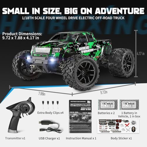 HAIBOXING 1 18 Scale All Terrain RC Car 18859  36 KPH High Speed 4WD Electric Vehicle with 2 4 GHz Remote Control  4X4 Waterproof Off Road Truck with Two Rechargeable Batteries