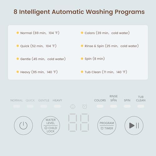 HAVA Portable Washing Machine  0 8 Cu  Ft  Capacity Mini Washer & Spin Dryer  Fully Automatic with 8 Wash Programs  Hot Wash Options & Upward Drainage  Space Saving for Apartments  Dorms  and RVs