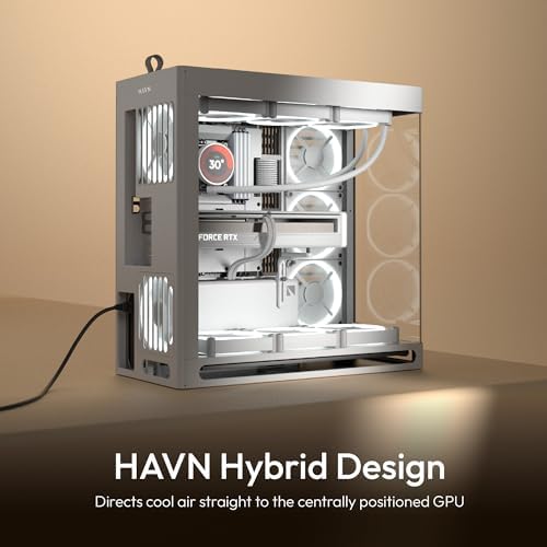 HAVN HS 420 Dual Chamber Mid Tower PC Case ATX White   Hybrid Design  11x 140mm Fan Slots & 3X 420mm Radiator Support  SimpliCable Cable Management  Tempered Glass  PWM Fan Hub