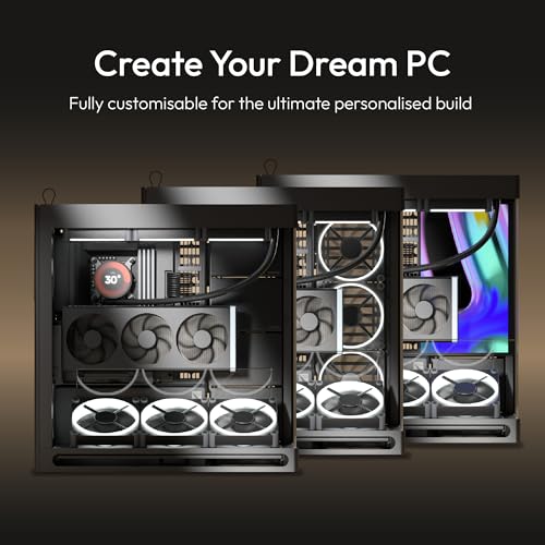 HAVN HS 420 VGPU Dual Chamber Mid Tower ATX PC Case Black   PCIe 5 0 Vertical GPU Kit  11x 140mm Fan Slots & 2X 420mm Radiator Support  SimpliCable Cable Management  Tempered Glass  PWM Fan Hub