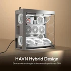 Caja de PC HAVN HS 420 VGPU de doble cámara, torre media, ATX, blanca | PCIe 5.0 vertical