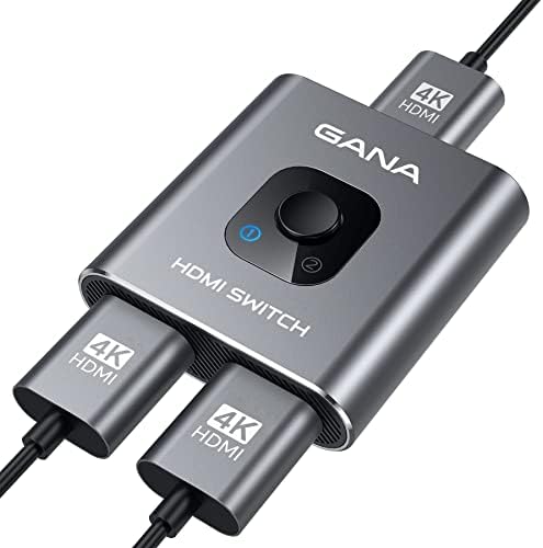 HDMI Switch 4k 60hz Splitter  GANA Aluminum Bidirectional HDMI Switcher 2 in 1 Out  Manual HDMI Hub Supports HD Compatible with Xbox PS5/4/3 Blu Ray Player Fire Stick Roku