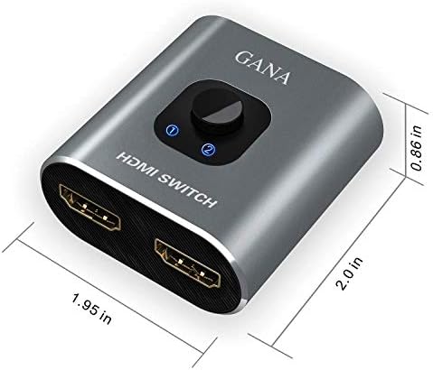 HDMI Switch 4k 60hz Splitter  GANA Aluminum Bidirectional HDMI Switcher 2 in 1 Out  Manual HDMI Hub Supports HD Compatible with Xbox PS5/4/3 Blu Ray Player Fire Stick Roku