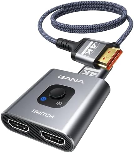 HDMI Switch 4k 60hz Splitter  GANA Aluminum Bidirectional HDMI Switcher 2 in 1 Out  Manual HDMI Hub Supports HD Compatible with Xbox PS5/4/3 Blu Ray Player Fire Stick Roku