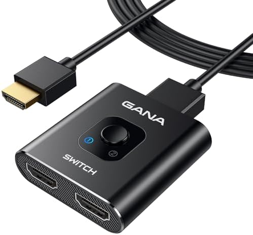 HDMI Switch 4k 60hz Splitter  GANA Aluminum Bidirectional HDMI Switcher 2 in 1 Out  Manual HDMI Hub Supports HD Compatible with Xbox PS5/4/3 Blu Ray Player Fire Stick Roku