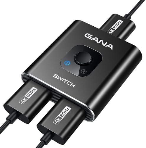 HDMI Switch 4k 60hz Splitter  GANA Aluminum Bidirectional HDMI Switcher 2 in 1 Out  Manual HDMI Hub Supports HD Compatible with Xbox PS5/4/3 Blu Ray Player Fire Stick Roku