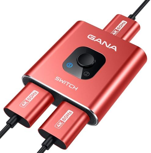 HDMI Switch 4k 60hz Splitter  GANA Aluminum Bidirectional HDMI Switcher 2 in 1 Out  Manual HDMI Hub Supports HD Compatible with Xbox PS5/4/3 Blu Ray Player Fire Stick Roku