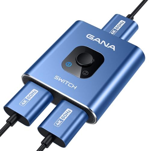 HDMI Switch 4k 60hz Splitter  GANA Aluminum Bidirectional HDMI Switcher 2 in 1 Out  Manual HDMI Hub Supports HD Compatible with Xbox PS5/4/3 Blu Ray Player Fire Stick Roku