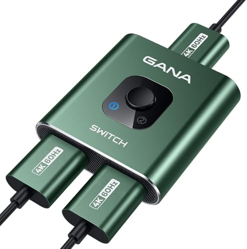 HDMI Switch 4k 60hz Splitter  GANA Aluminum Bidirectional HDMI Switcher 2 in 1 Out  Manual HDMI Hub Supports HD Compatible with Xbox PS5/4/3 Blu Ray Player Fire Stick Roku