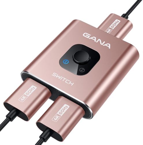 HDMI Switch 4k 60hz Splitter  GANA Aluminum Bidirectional HDMI Switcher 2 in 1 Out  Manual HDMI Hub Supports HD Compatible with Xbox PS5/4/3 Blu Ray Player Fire Stick Roku