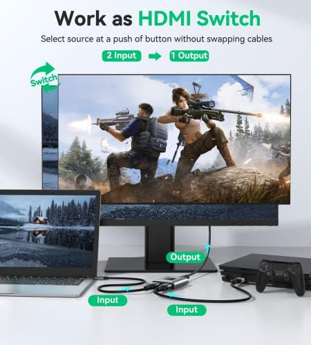 HDMI Switch 4k 60hz Splitter  GANA Aluminum Bidirectional HDMI Switcher 2 in 1 Out  Manual HDMI Hub Supports HD Compatible with Xbox PS5/4/3 Blu Ray Player Fire Stick Roku