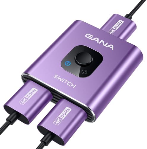 HDMI Switch 4k 60hz Splitter  GANA Aluminum Bidirectional HDMI Switcher 2 in 1 Out  Manual HDMI Hub Supports HD Compatible with Xbox PS5/4/3 Blu Ray Player Fire Stick Roku