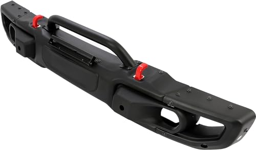 HECASA Front Bumper Compatible with 2007 2018 Jeep Wrangler JK Rubicon W/Sensor Hole and Winch Mount Plate 10th Anniversary Style 3PCs Black