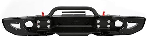 HECASA Front Bumper Compatible with 2007 2018 Jeep Wrangler JK Rubicon W/Sensor Hole and Winch Mount Plate 10th Anniversary Style 3PCs Black