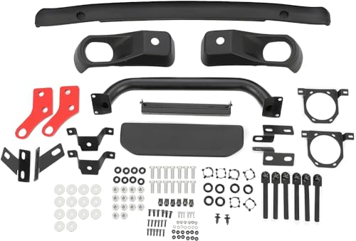 HECASA Front Bumper Compatible with 2007 2018 Jeep Wrangler JK Rubicon W/Sensor Hole and Winch Mount Plate 10th Anniversary Style 3PCs Black