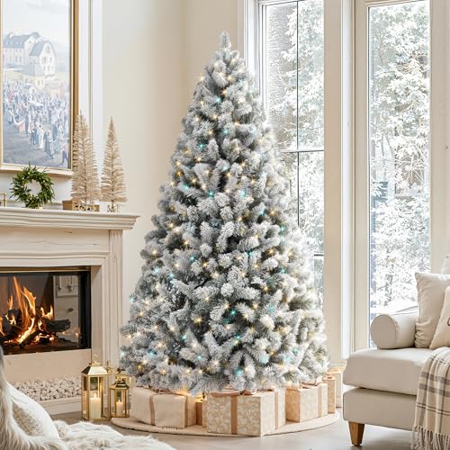 HOLLO STAR 6 ft Flocked Prelit Christmas Tree with 350 LED Lights  App Control  Artificial Christmas Tree  Multi Color RGBW Lights  947 Branch Tips  Snow Xmas Tree  for Home  Party