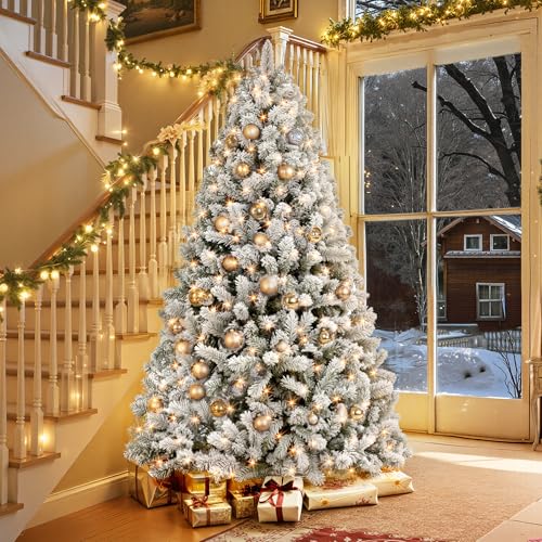 HOLLO STAR 6 ft Flocked Prelit Christmas Tree with 350 LED Lights  App Control  Artificial Christmas Tree  Multi Color RGBW Lights  947 Branch Tips  Snow Xmas Tree  for Home  Party