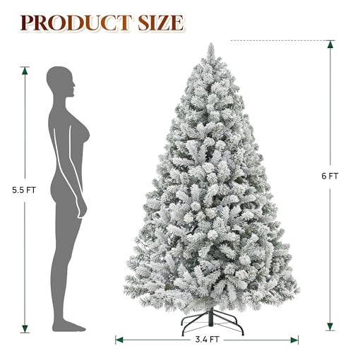 HOLLO STAR 6 ft Flocked Prelit Christmas Tree with 350 LED Lights  App Control  Artificial Christmas Tree  Multi Color RGBW Lights  947 Branch Tips  Snow Xmas Tree  for Home  Party