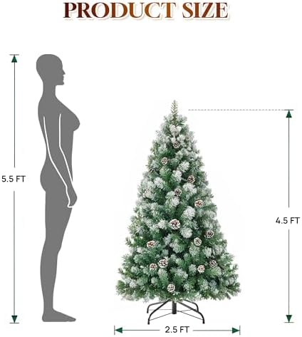 HOLLO STAR 6 ft Prelit Christmas Tree with 250 LED Lights  App Control  Artificial Christmas Tree  Multi Color RGBW Lights  914 Flocked Frosted Tips  58 Pine Cones  Metal Base  for Home  Party