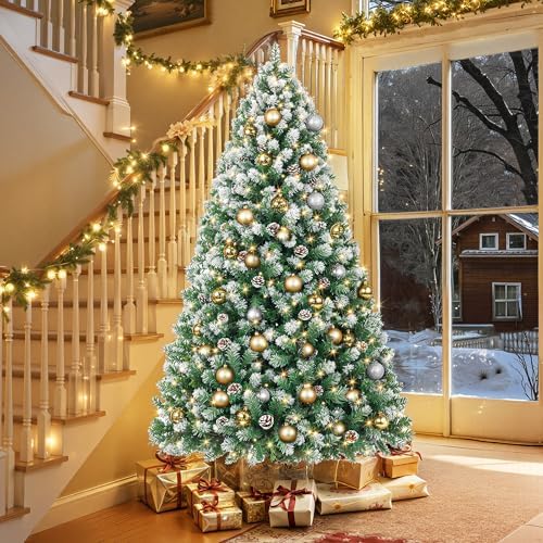 HOLLO STAR 6 ft Prelit Christmas Tree with 250 LED Lights  App Control  Artificial Christmas Tree  Multi Color RGBW Lights  914 Flocked Frosted Tips  58 Pine Cones  Metal Base  for Home  Party