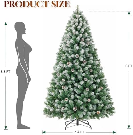 HOLLO STAR 6 ft Prelit Christmas Tree with 250 LED Lights  App Control  Artificial Christmas Tree  Multi Color RGBW Lights  914 Flocked Frosted Tips  58 Pine Cones  Metal Base  for Home  Party