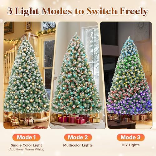HOLLO STAR 6 ft Prelit Christmas Tree with 250 LED Lights  App Control  Artificial Christmas Tree  Multi Color RGBW Lights  914 Flocked Frosted Tips  58 Pine Cones  Metal Base  for Home  Party
