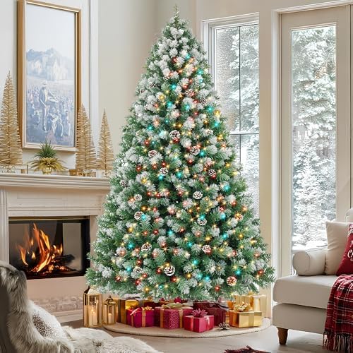 HOLLO STAR 6 ft Prelit Christmas Tree with 250 LED Lights  App Control  Artificial Christmas Tree  Multi Color RGBW Lights  914 Flocked Frosted Tips  58 Pine Cones  Metal Base  for Home  Party
