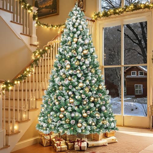 HOLLO STAR 6 ft Prelit Christmas Tree with 250 LED Lights  App Control  Artificial Christmas Tree  Multi Color RGBW Lights  914 Flocked Frosted Tips  58 Pine Cones  Metal Base  for Home  Party