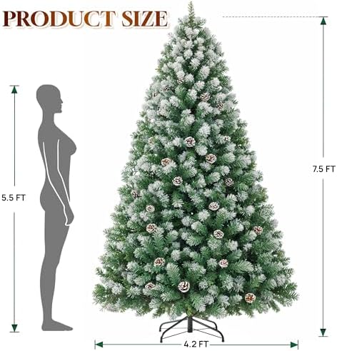 HOLLO STAR 6 ft Prelit Christmas Tree with 250 LED Lights  App Control  Artificial Christmas Tree  Multi Color RGBW Lights  914 Flocked Frosted Tips  58 Pine Cones  Metal Base  for Home  Party