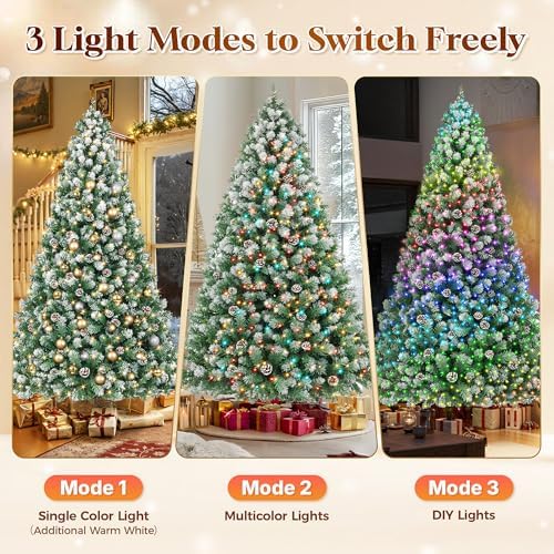 HOLLO STAR 6 ft Prelit Christmas Tree with 250 LED Lights  App Control  Artificial Christmas Tree  Multi Color RGBW Lights  914 Flocked Frosted Tips  58 Pine Cones  Metal Base  for Home  Party