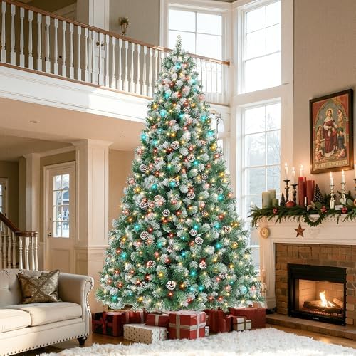HOLLO STAR 6 ft Prelit Christmas Tree with 250 LED Lights  App Control  Artificial Christmas Tree  Multi Color RGBW Lights  914 Flocked Frosted Tips  58 Pine Cones  Metal Base  for Home  Party