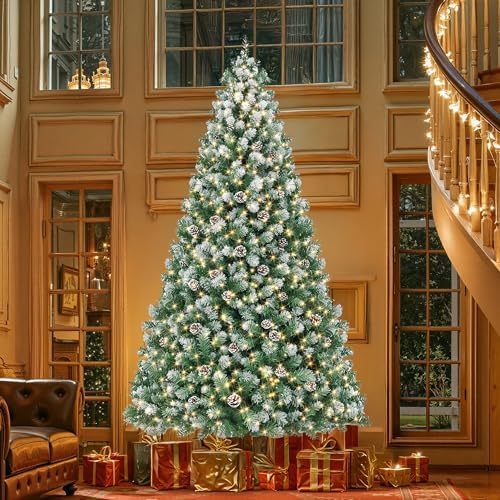 HOLLO STAR 6 ft Prelit Christmas Tree with 250 LED Lights  App Control  Artificial Christmas Tree  Multi Color RGBW Lights  914 Flocked Frosted Tips  58 Pine Cones  Metal Base  for Home  Party