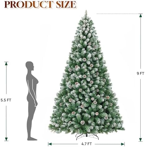 HOLLO STAR 6 ft Prelit Christmas Tree with 250 LED Lights  App Control  Artificial Christmas Tree  Multi Color RGBW Lights  914 Flocked Frosted Tips  58 Pine Cones  Metal Base  for Home  Party