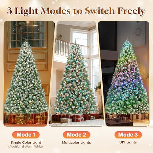 HOLLO STAR 6 ft Prelit Christmas Tree with 250 LED Lights  App Control  Artificial Christmas Tree  Multi Color RGBW Lights  914 Flocked Frosted Tips  58 Pine Cones  Metal Base  for Home  Party