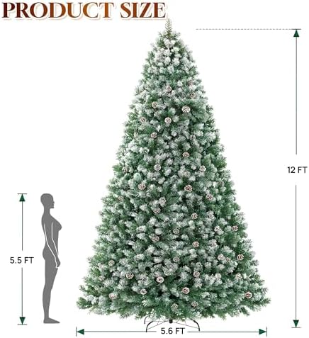 HOLLO STAR 6 ft Prelit Christmas Tree with 250 LED Lights  App Control  Artificial Christmas Tree  Multi Color RGBW Lights  914 Flocked Frosted Tips  58 Pine Cones  Metal Base  for Home  Party