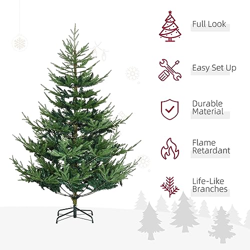 HOMCOM 6 Foot Artificial Christmas Tree  Nordic Pine Hinged Xmas Tree with 795 Realistic Branches  Wide Steel Base  Auto Open  Green
