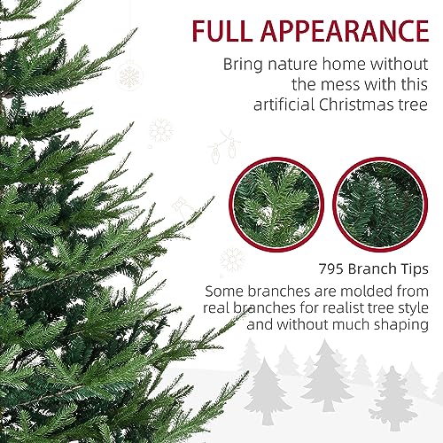 HOMCOM 6 Foot Artificial Christmas Tree  Nordic Pine Hinged Xmas Tree with 795 Realistic Branches  Wide Steel Base  Auto Open  Green