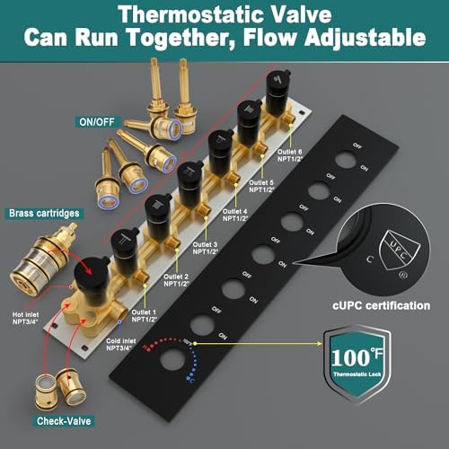 HOMEDEC LED Multi Functions Full Body Shower System with 6pcs Body Jets Spray with Up/Down  Shower Spout  Large 3 In 1 Functions 14x20inch Showerhead  Rainfall Mist Shower Faucet Set Complete  Black