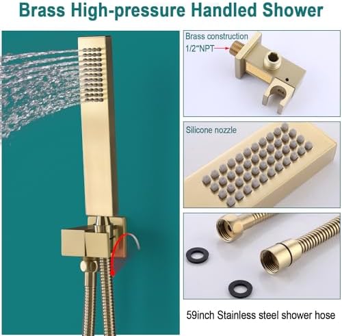 HOMEDEC LED Multi Functions Full Body Shower System with 6pcs Body Jets Spray with Up/Down  Shower Spout  Large 3 In 1 Functions 14x20inch Showerhead  Rainfall Mist Shower Faucet Set Complete  Black