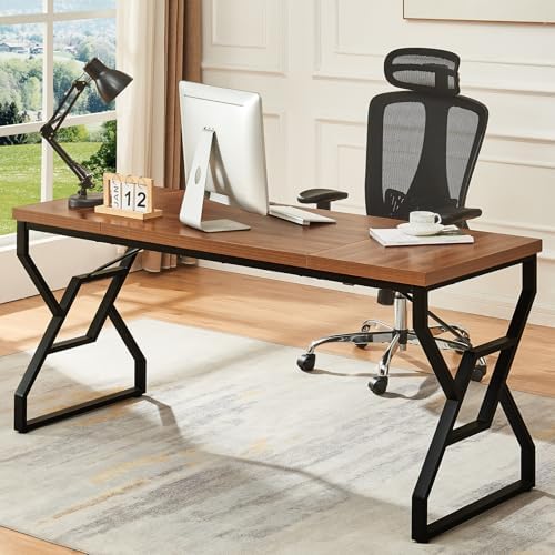 HOMISSUE 63 inch Executive Desk  Large Home Office Desk with Engineered Wood Tabletop and Metal Frame  Rustic Writing Desks with Sturdy Structure  Computer Desks for Home Office  Study Room Brown