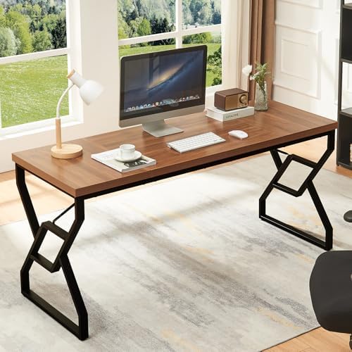 HOMISSUE 63 inch Executive Desk  Large Home Office Desk with Engineered Wood Tabletop and Metal Frame  Rustic Writing Desks with Sturdy Structure  Computer Desks for Home Office  Study Room Brown