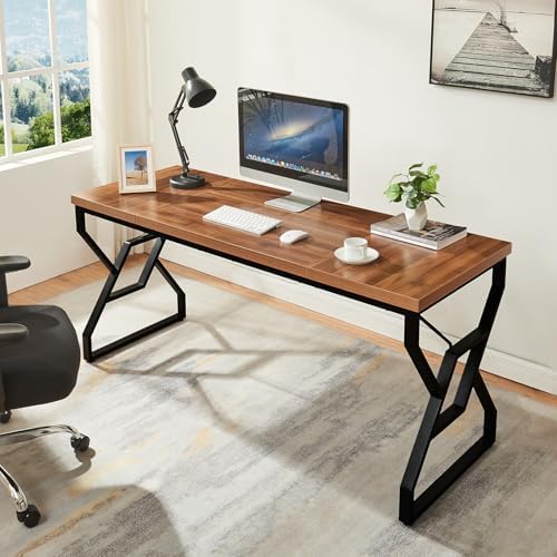 HOMISSUE 63 inch Executive Desk  Large Home Office Desk with Engineered Wood Tabletop and Metal Frame  Rustic Writing Desks with Sturdy Structure  Computer Desks for Home Office  Study Room Brown